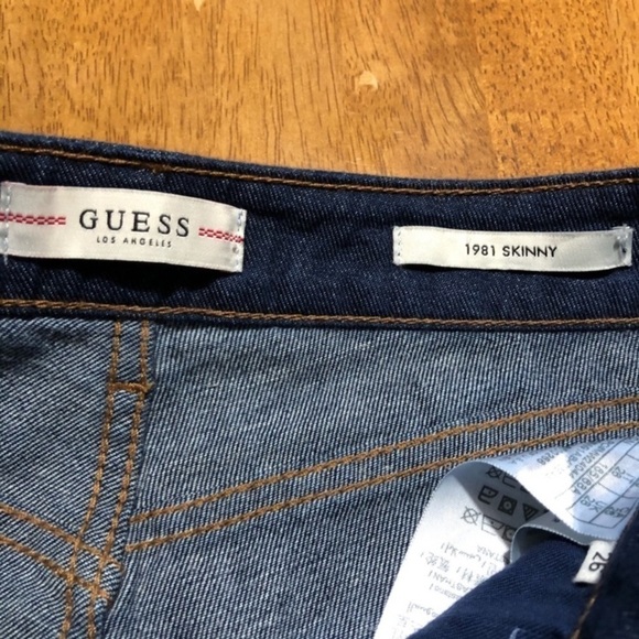 Guess 1981 Skinny Roll Up Hem‎ High Waisted Jeans 25 dark wash raw ham logo - Picture 4 of 13